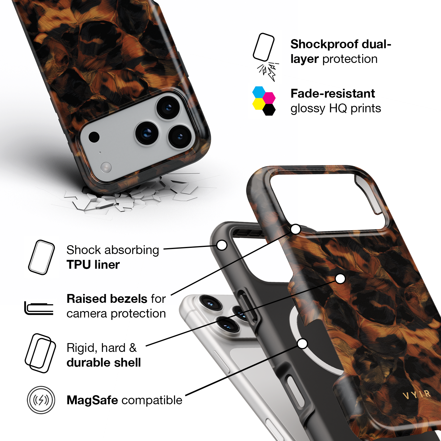 Tortoiseshell, Golden Brown - Shockproof MagSafe iPhone Case - VYIR