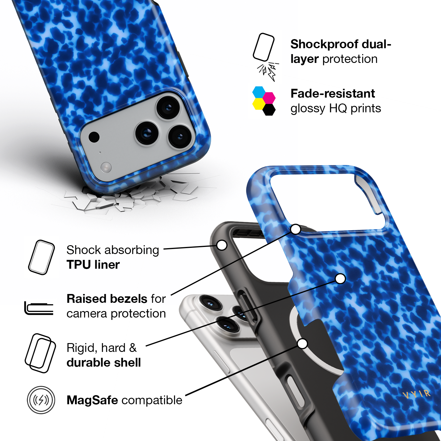 Tortoiseshell, Ocean Blue - Shockproof MagSafe iPhone Case - VYIR