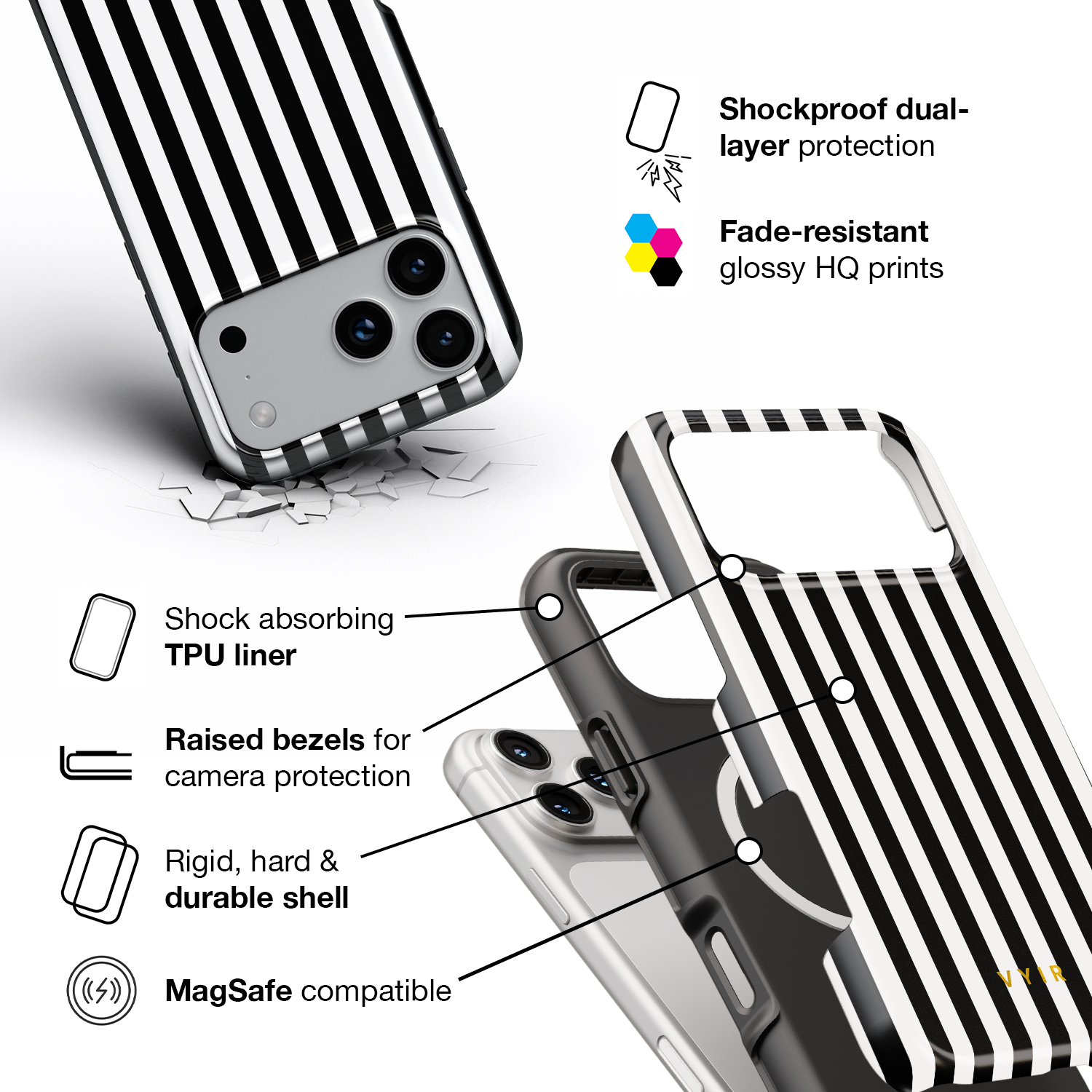 Vertical Stripes, Black and White - Shockproof MagSafe iPhone Case - VYIR