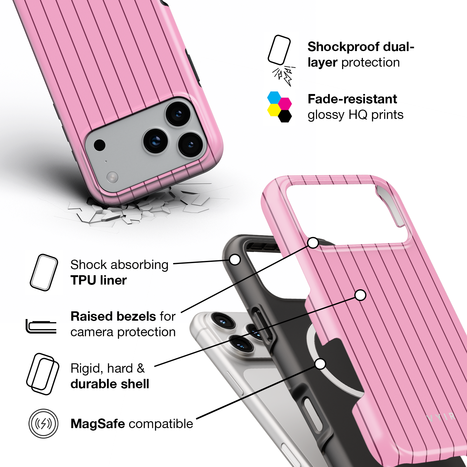 Vertical Stripes, Blush Pink - Shockproof MagSafe iPhone Case - VYIR