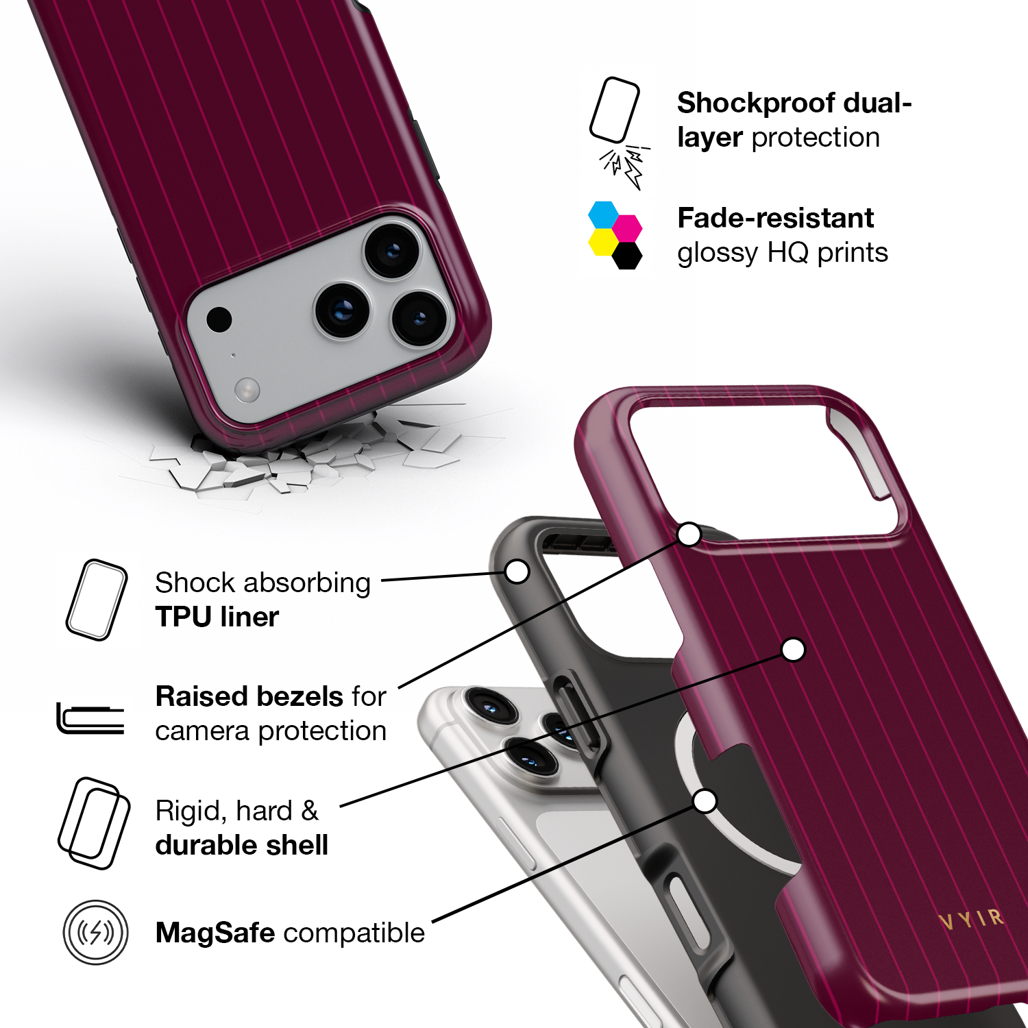 Vertical Stripes, Merlot - Shockproof MagSafe iPhone Case - VYIR