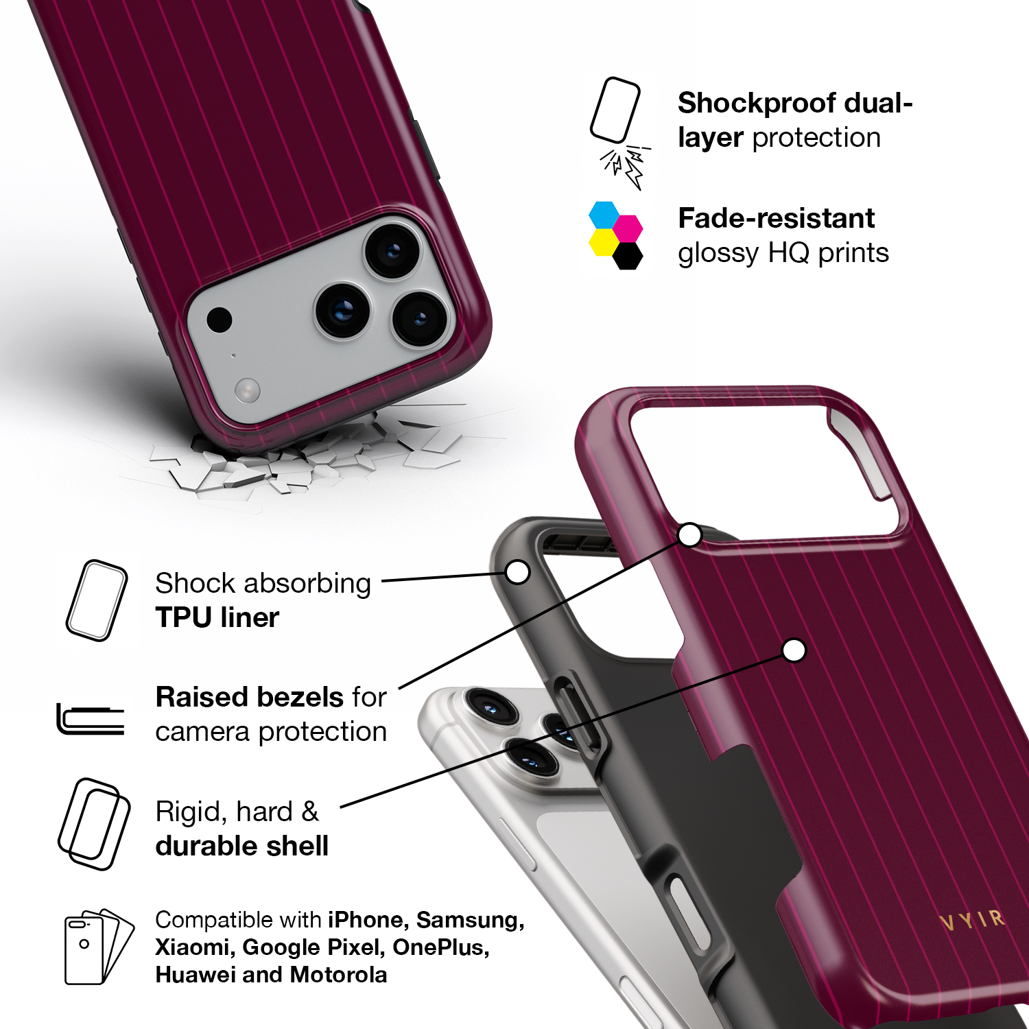 Vertical Stripes, Merlot - Shockproof Phone Case - VYIR