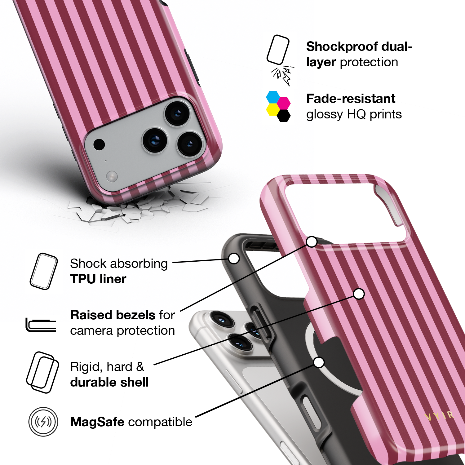 Vertical Stripes, Candy Pink - Shockproof MagSafe iPhone Case - VYIR