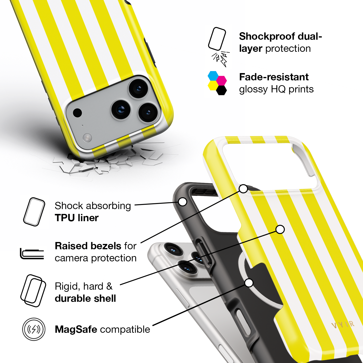 Vertical Stripes, Citrus - Shockproof MagSafe iPhone Case - VYIR