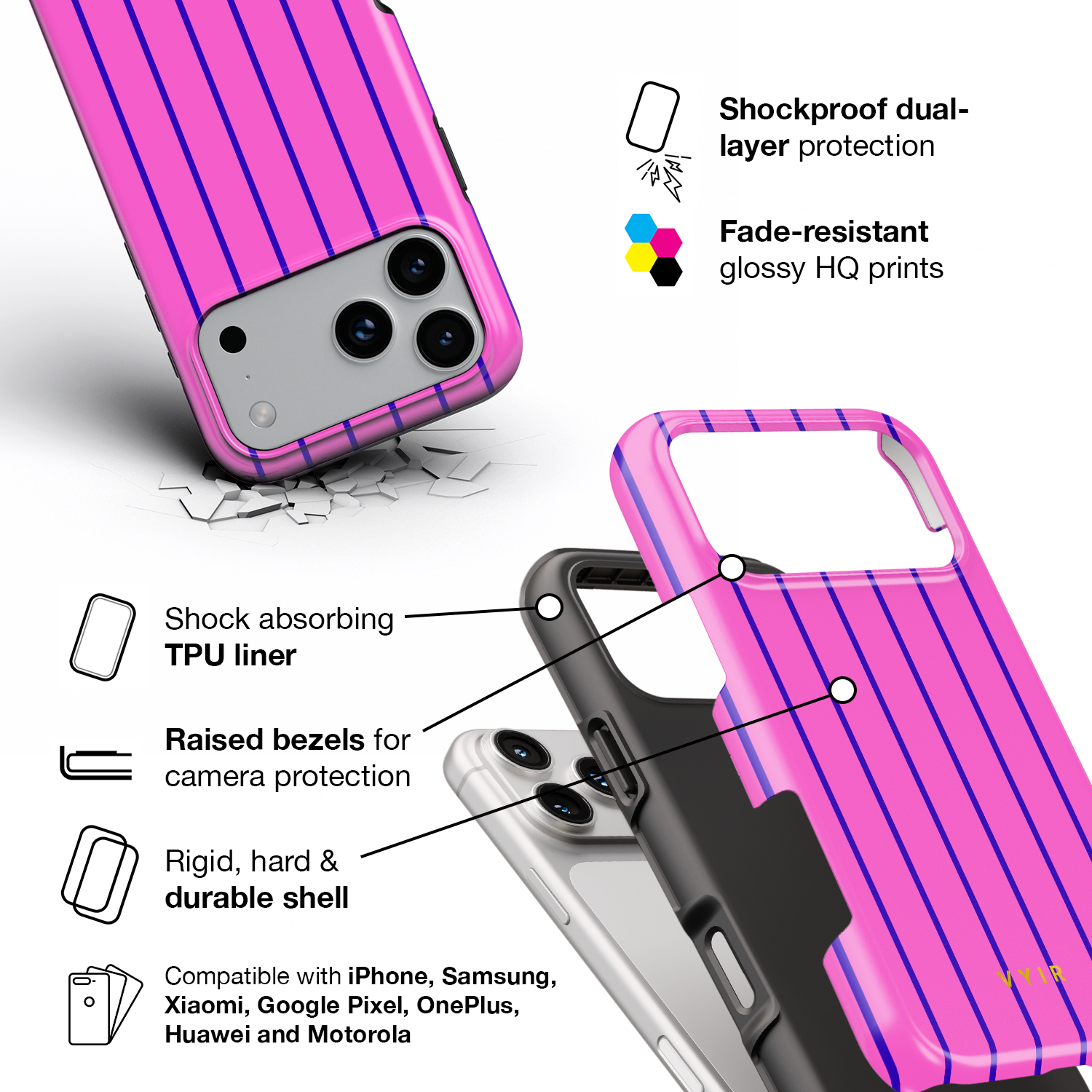 Vertical Stripes, Pink Curtains - Shockproof Phone Case - VYIR