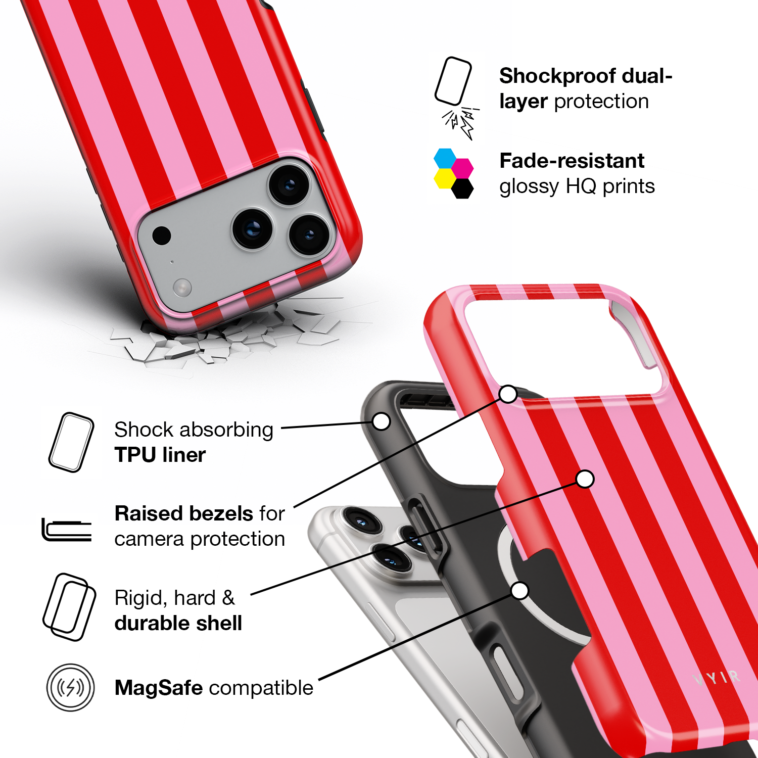 Vertical Stripes, Red Blush - Shockproof MagSafe iPhone Case - VYIR