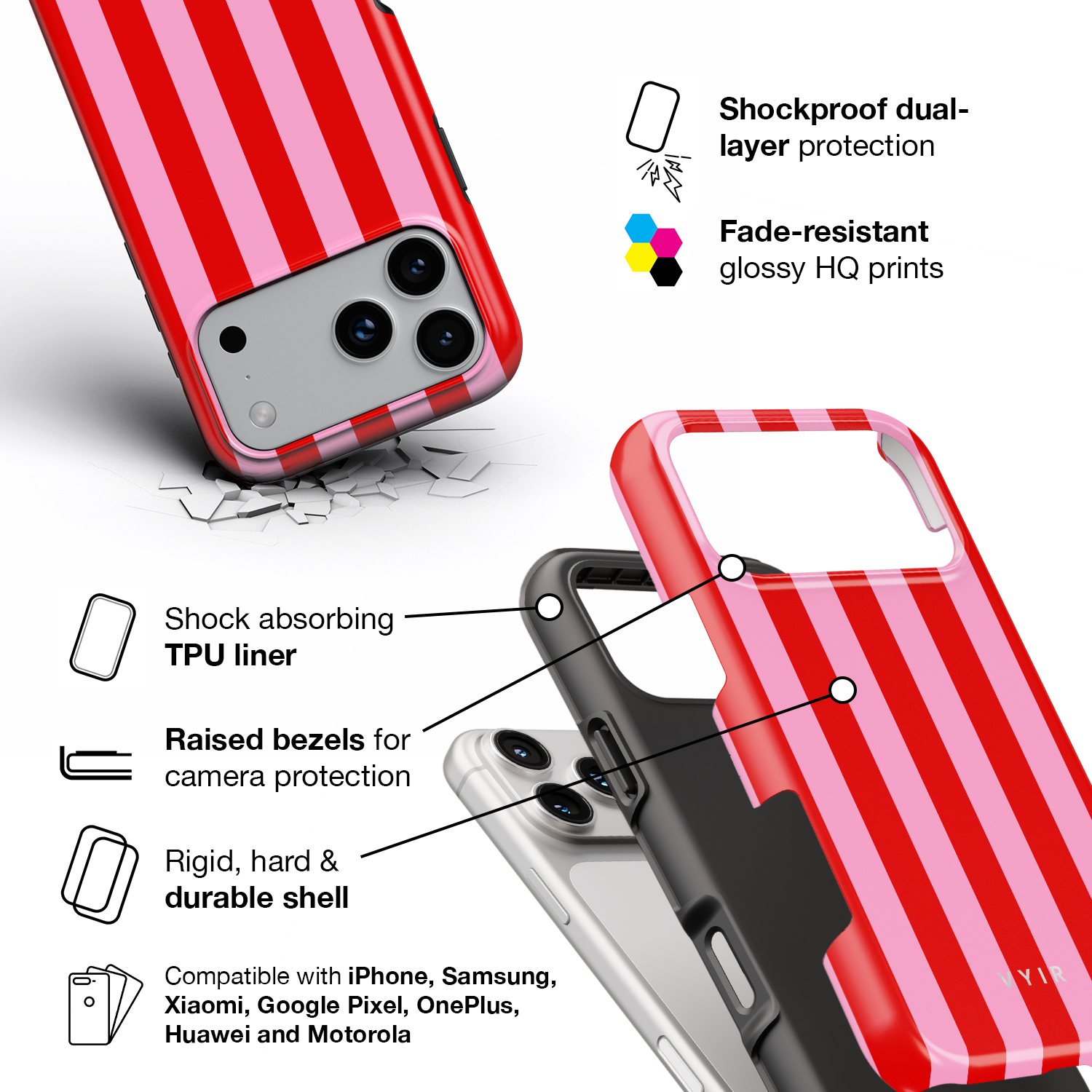 Vertical Stripes, Red Blush - Shockproof Phone Case - VYIR
