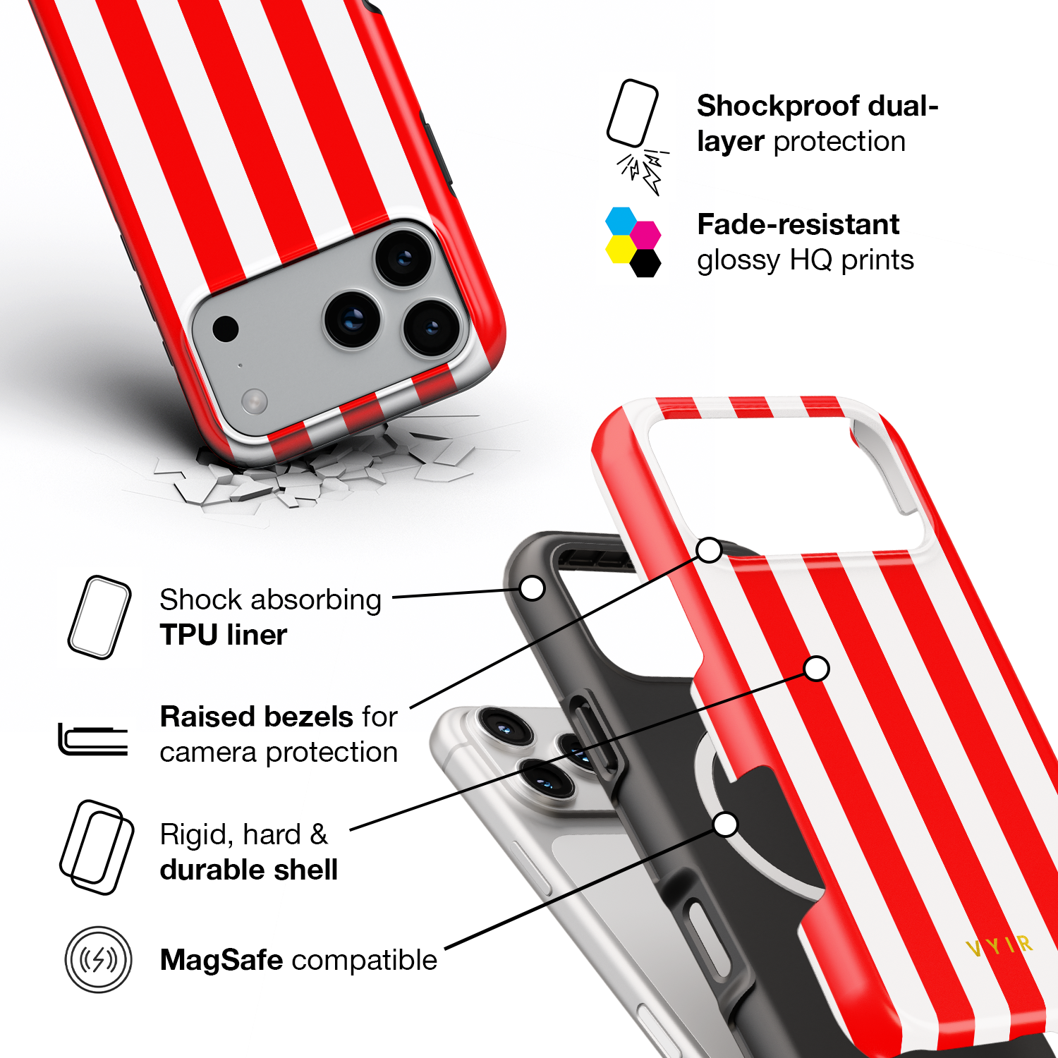 Vertical Stripes, Red Silk - Shockproof MagSafe iPhone Case - VYIR