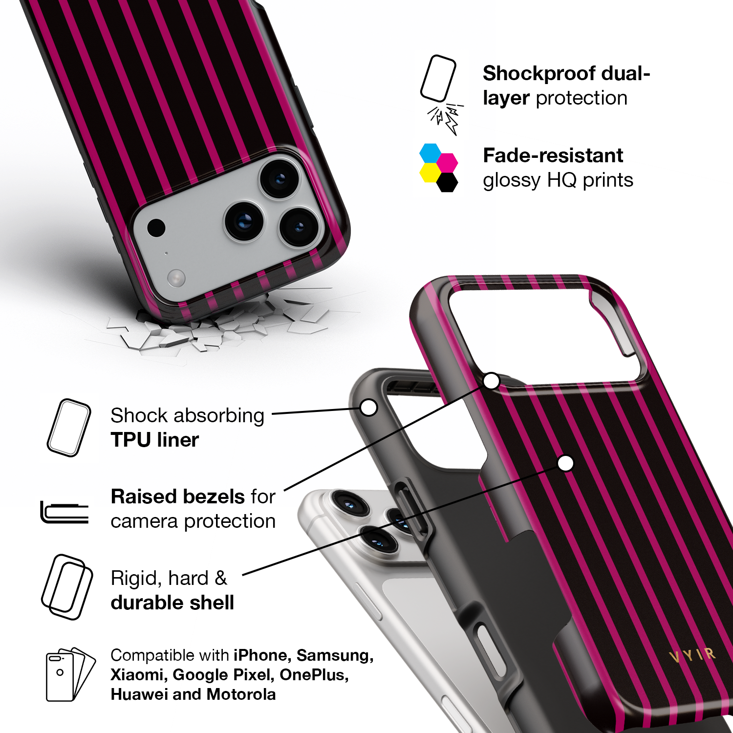 Vertical Stripes, Wine Red - Shockproof Phone Case - VYIR
