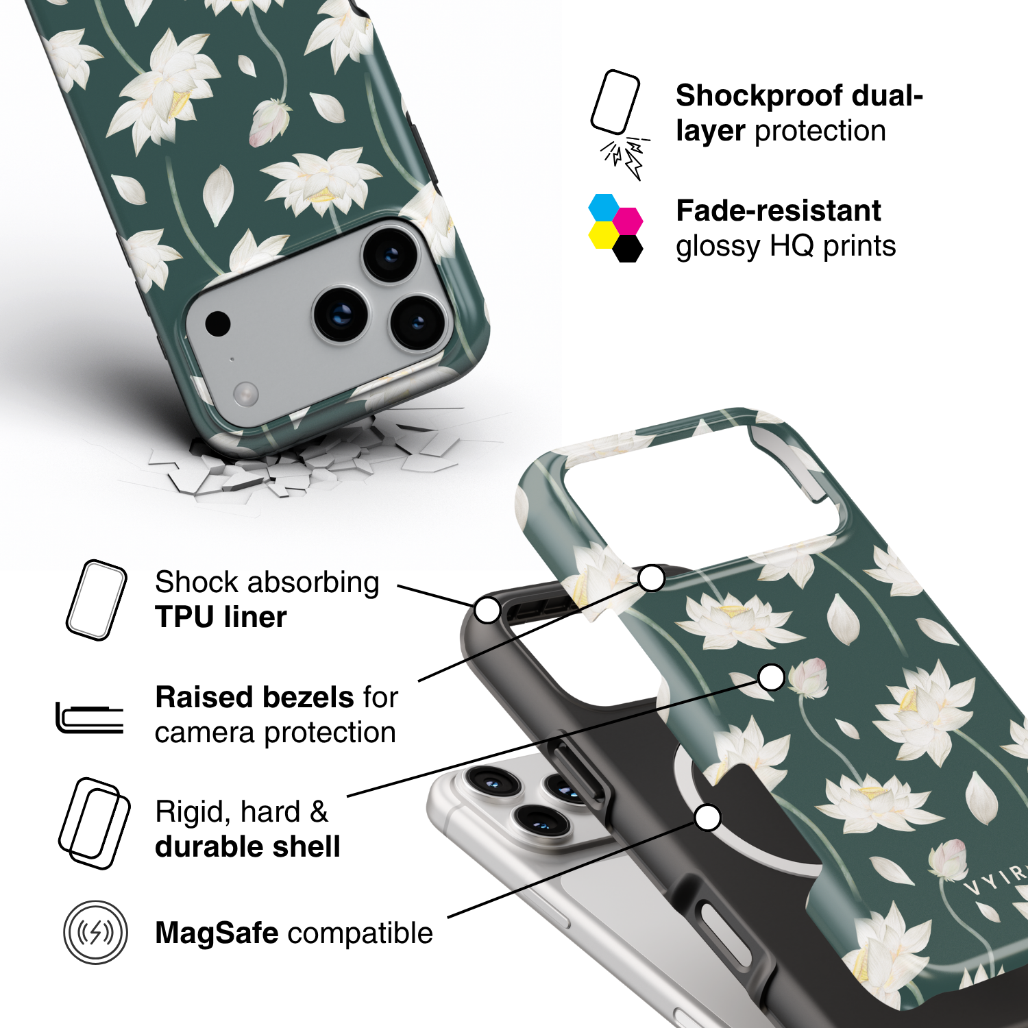 White Lotus Drift - Shockproof MagSafe iPhone Case - VYIR
