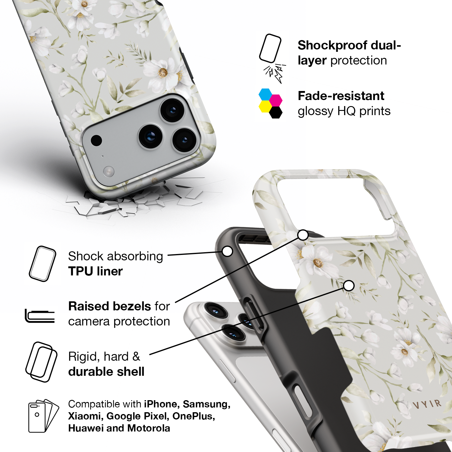White Blossom Drift - Shockproof Phone Case - VYIR