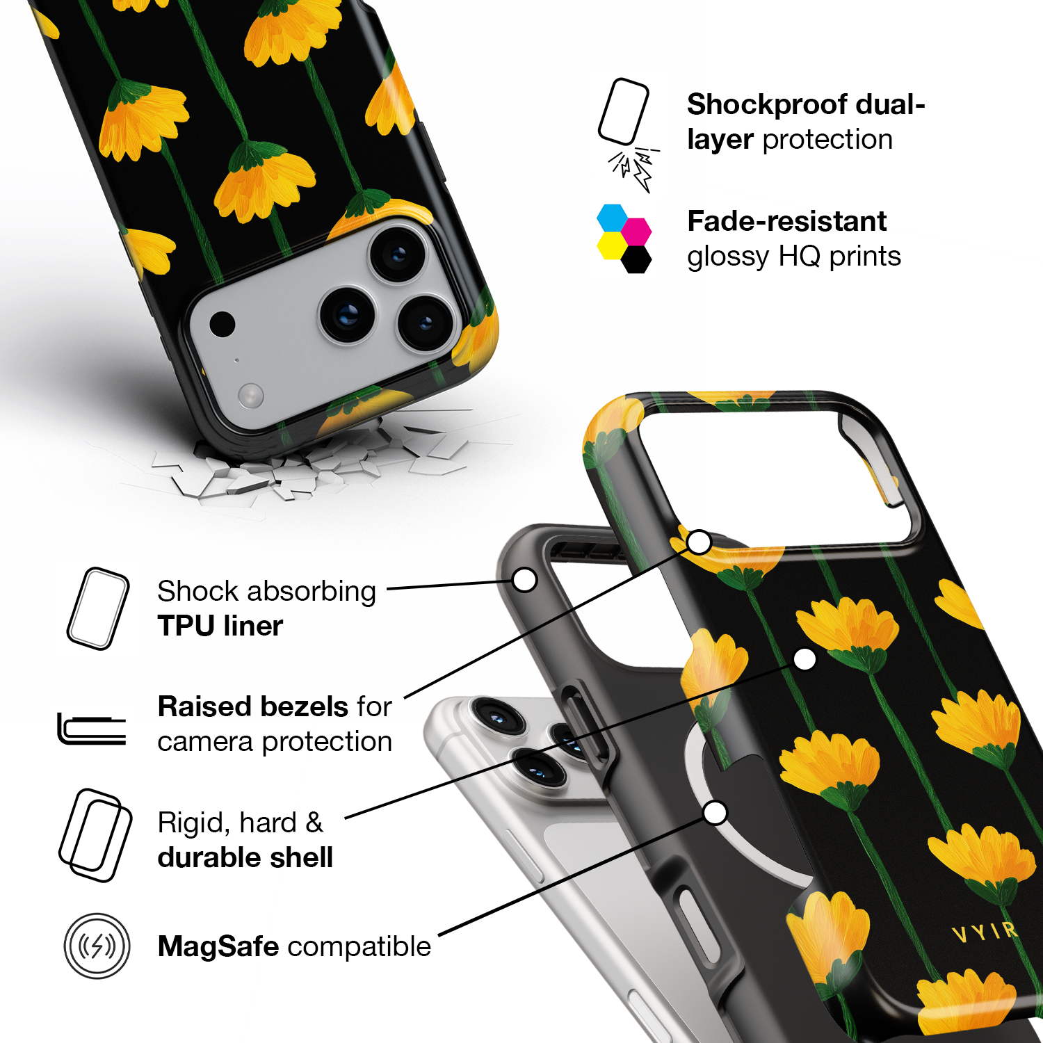 Sunflower Bloom - Shockproof MagSafe iPhone Case - VYIR
