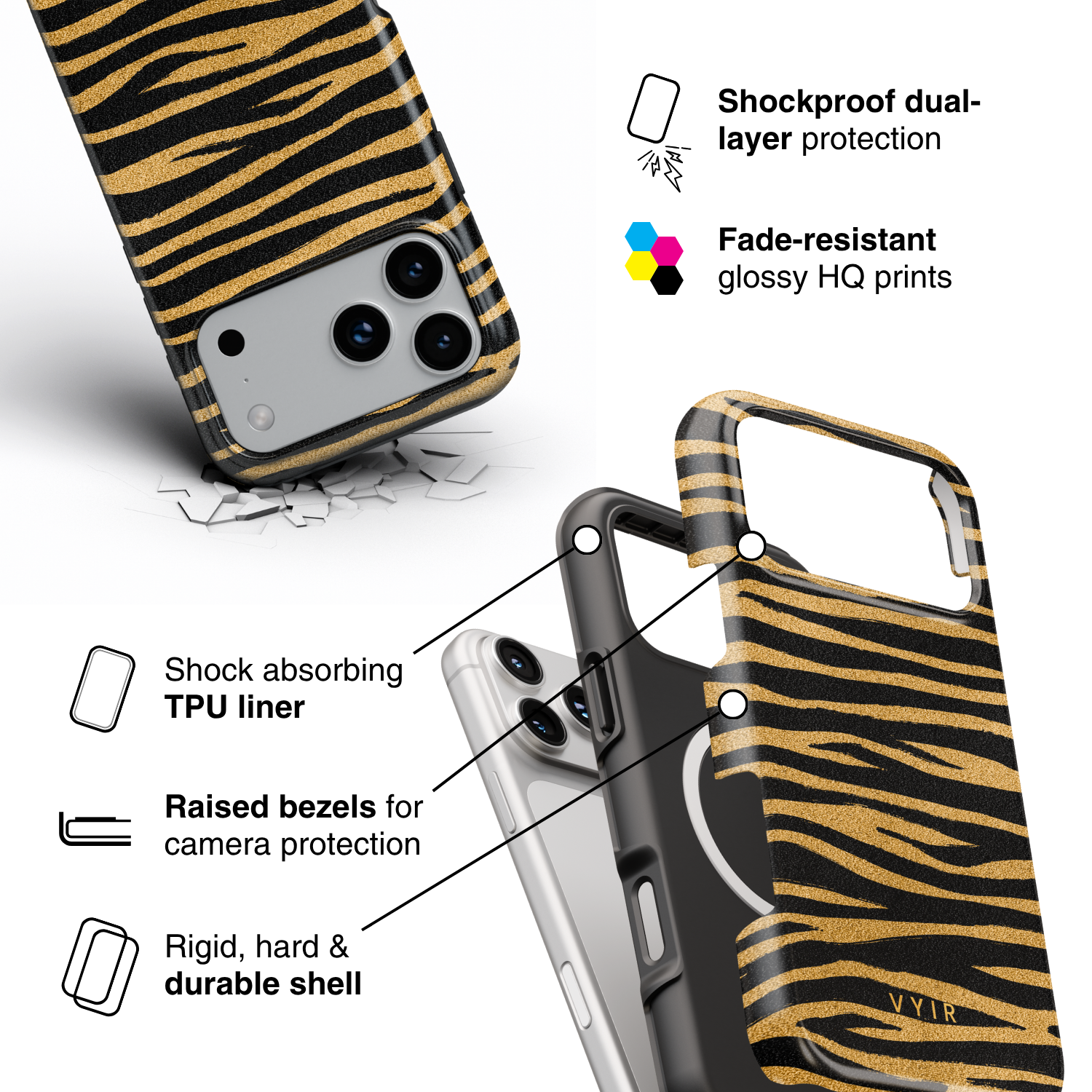 Zebra Gleam Gold - Shockproof MagSafe iPhone Case - VYIR