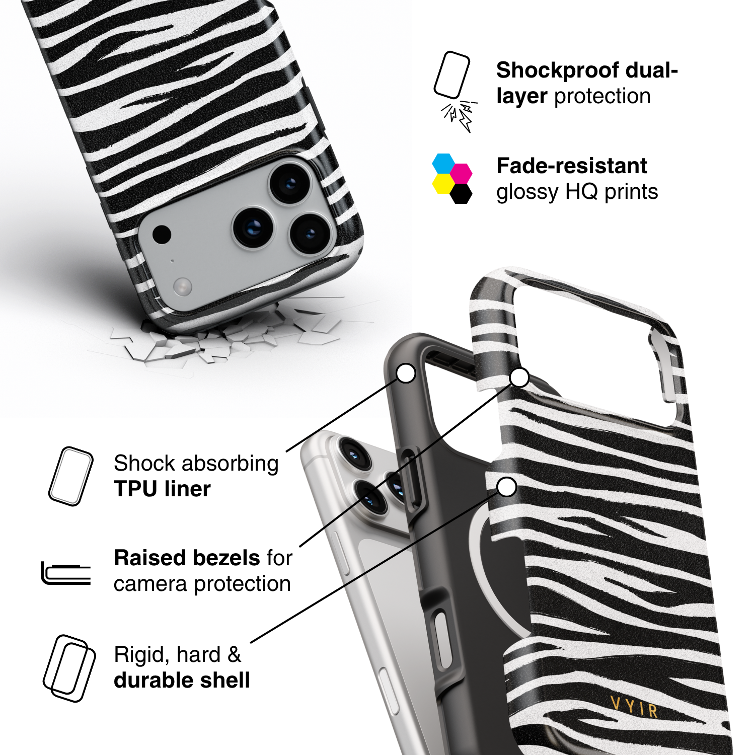 Zebra Gleam White - Shockproof MagSafe iPhone Case - VYIR