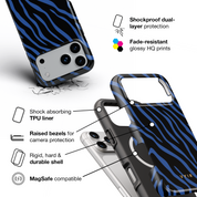 Zebra Luxe, Indigo Blue - Shockproof MagSafe iPhone Case - VYIR