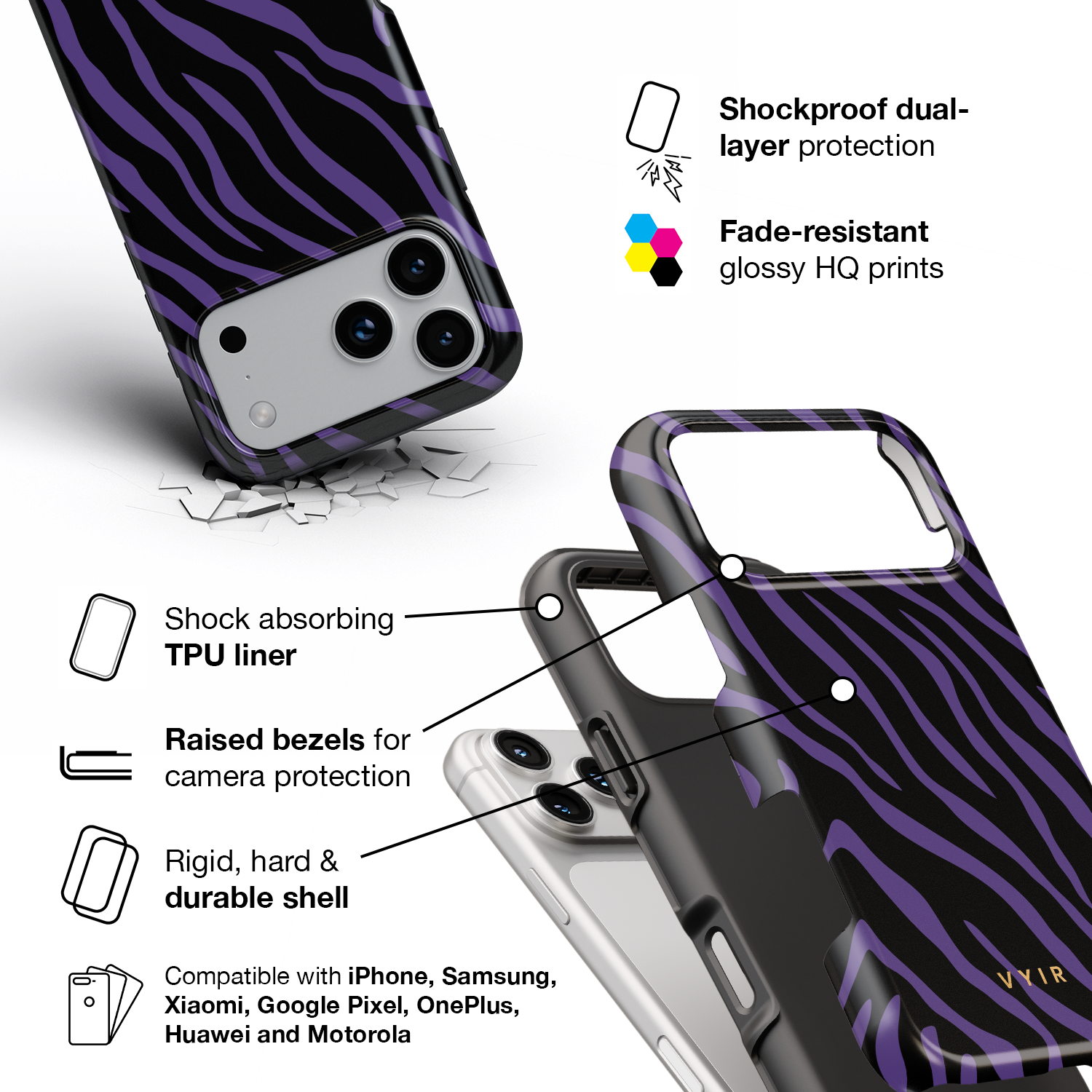 Zebra Luxe, Violet - Shockproof Phone Case - VYIR