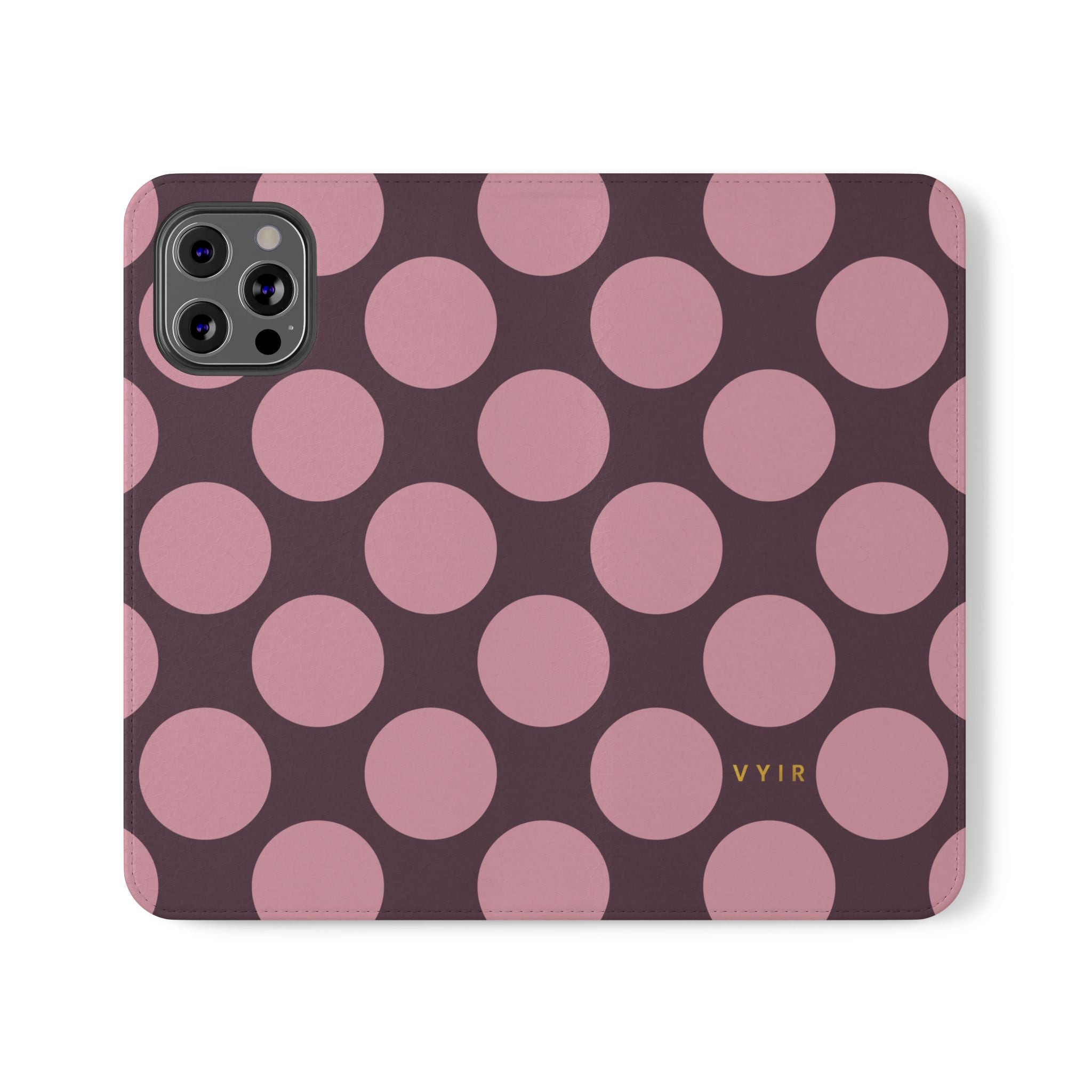 iPhone 12 Pro Max Vegan Leather Wallet Case – Pink Plum Polka Dot Design - VYIR