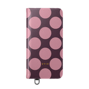 Samsung Galaxy S25 Vegan Leather Wallet Case – Pink Plum Polka Dot Design - VYIR