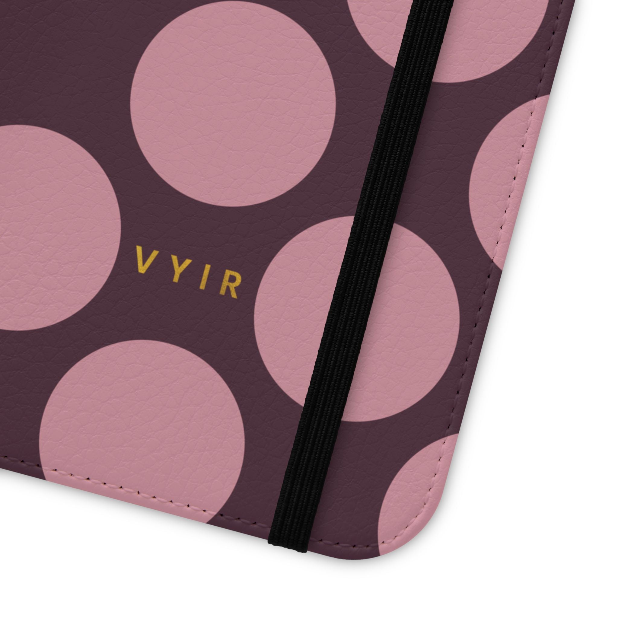 iPhone 13 Pro Max Vegan Leather Wallet Case – Pink Plum Polka Dot Design - VYIR