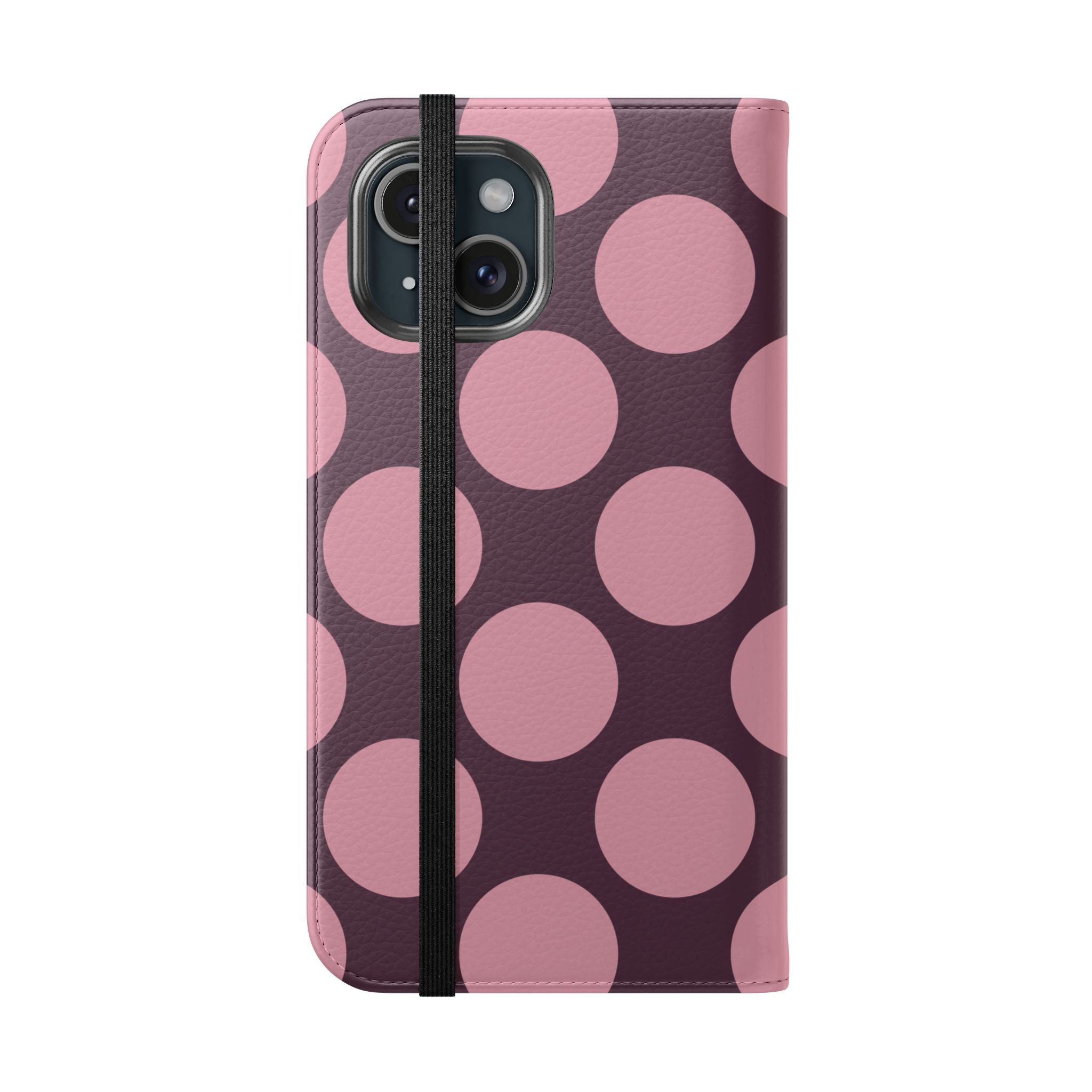 iPhone 15 Vegan Leather Wallet Case – Pink Plum Polka Dot Design - VYIR
