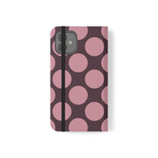 iPhone 12 Vegan Leather Wallet Case – Pink Plum Polka Dot Design - VYIR