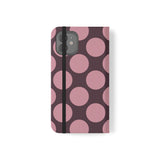 iPhone 12 -vegaaninahkainen lompakkokuori – Pink Plum Polka Dot -kuosi