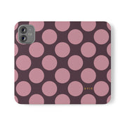 iPhone 12 Mini Vegan Leather Wallet Case – Pink Plum Polka Dot Design - VYIR