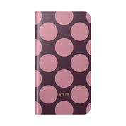 iPhone 14 Vegan Leather Wallet Case – Pink Plum Polka Dot Design - VYIR