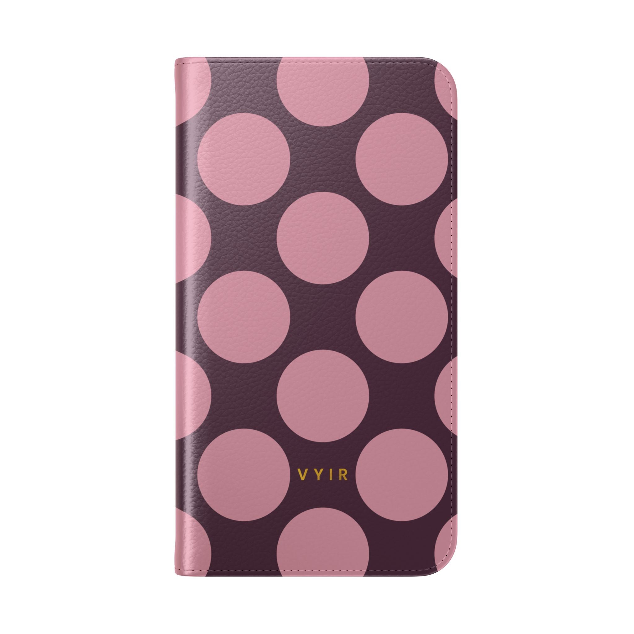 iPhone 14 Vegan Leather Wallet Case – Pink Plum Polka Dot Design - VYIR
