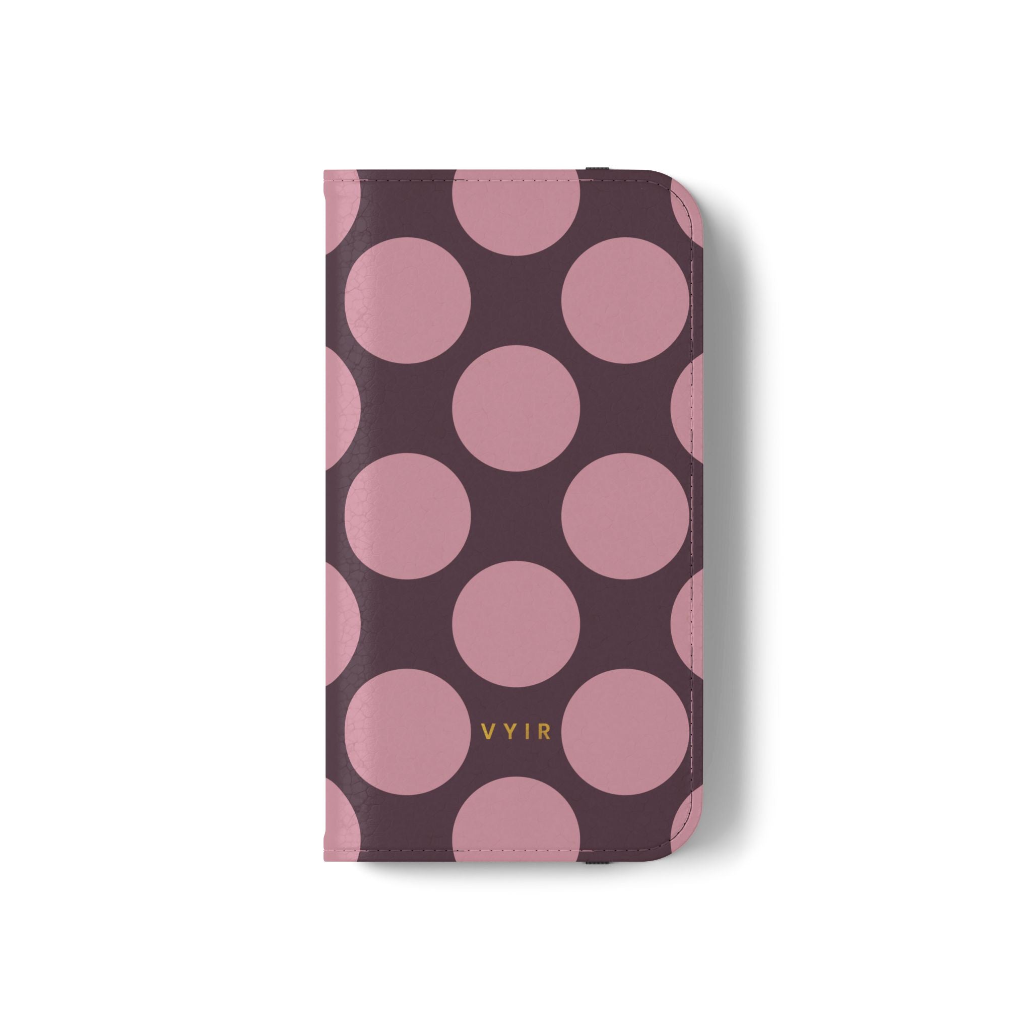iPhone 13 Mini Vegan Leather Wallet Case – Pink Plum Polka Dot Design - VYIR