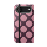 iPhone 17 Air -vegaaninahkainen lompakkokuori – Pink Plum Polka Dot -kuosi