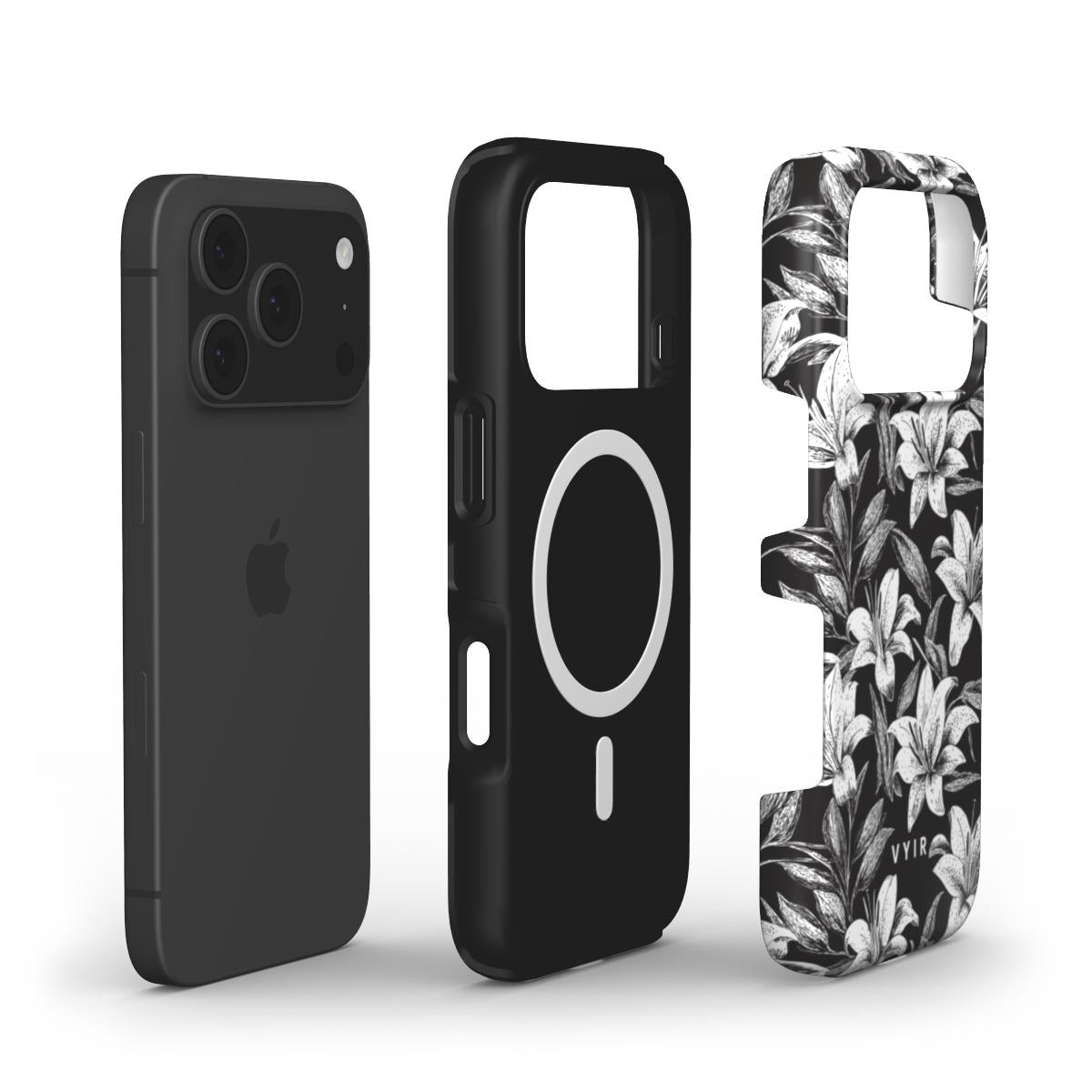 Monochrome Lilies - Shockproof MagSafe iPhone Case - VYIR