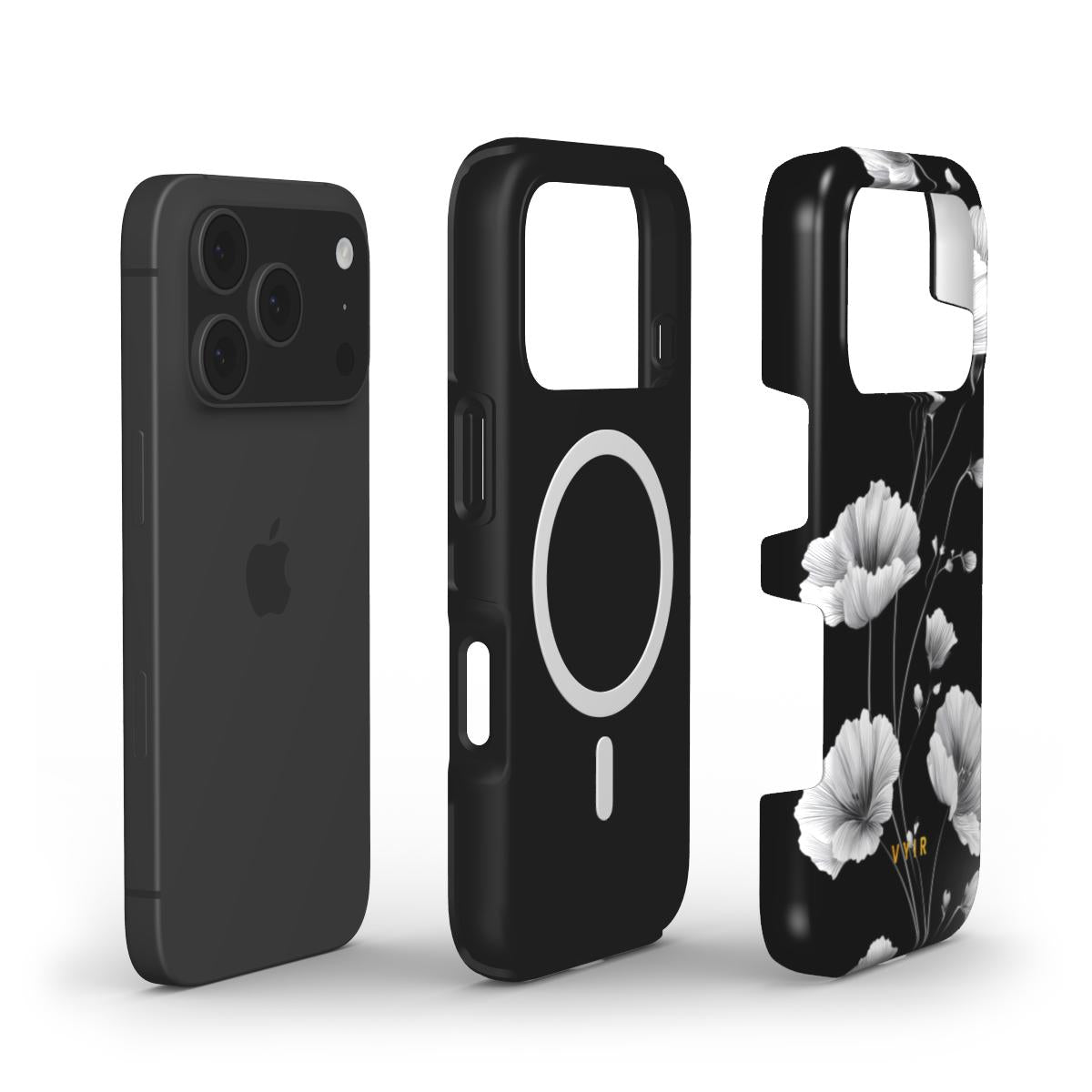 Elegant Inked Blossoms - Shockproof MagSafe iPhone Case - VYIR