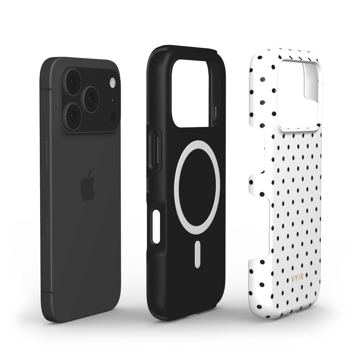 Tiny Polka Dots, Black and White - Shockproof MagSafe iPhone Case - VYIR