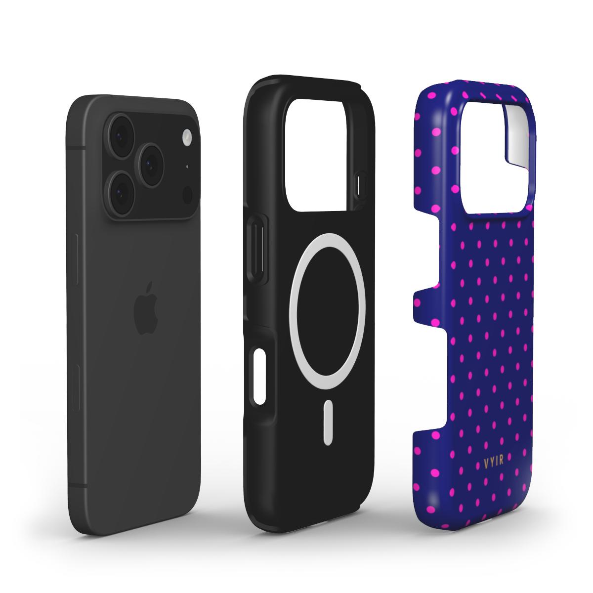 Tiny Polka Dots, Midnight Pink - Shockproof MagSafe iPhone Case - VYIR