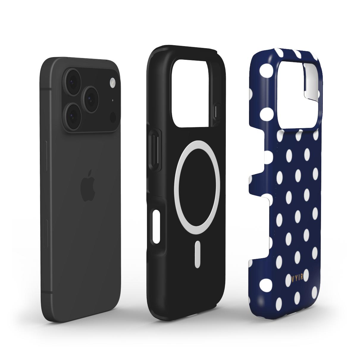 Classic Polka Dots, Old Money Blue - Shockproof MagSafe iPhone Case - VYIR