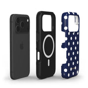 Classic Polka Dots, Old Money Blue - Shockproof MagSafe iPhone Case - VYIR