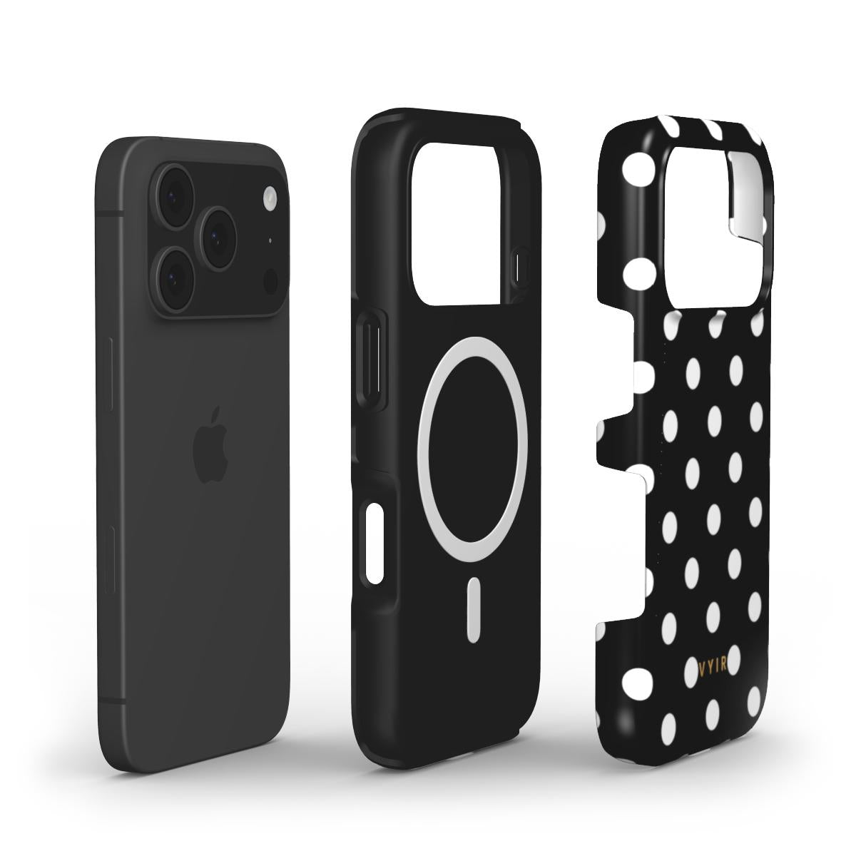 Classic Polka Dots, Black Noir - Shockproof MagSafe iPhone Case - VYIR