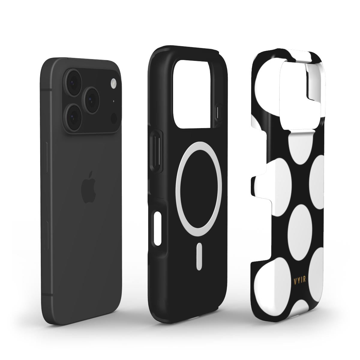 Large Polka Dots, Black Sparkle - Shockproof MagSafe iPhone Case - VYIR