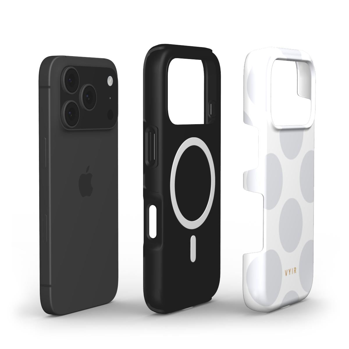Large Polka Dots, Cloud Gray - Shockproof MagSafe iPhone Case - VYIR