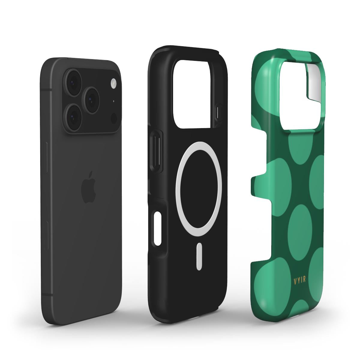 Large Polka Dots, Emerald Green - Shockproof MagSafe iPhone Case - VYIR