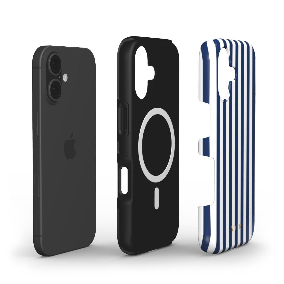 Vertical Stripes, Old Money Blue - Shockproof MagSafe iPhone Case - VYIR
