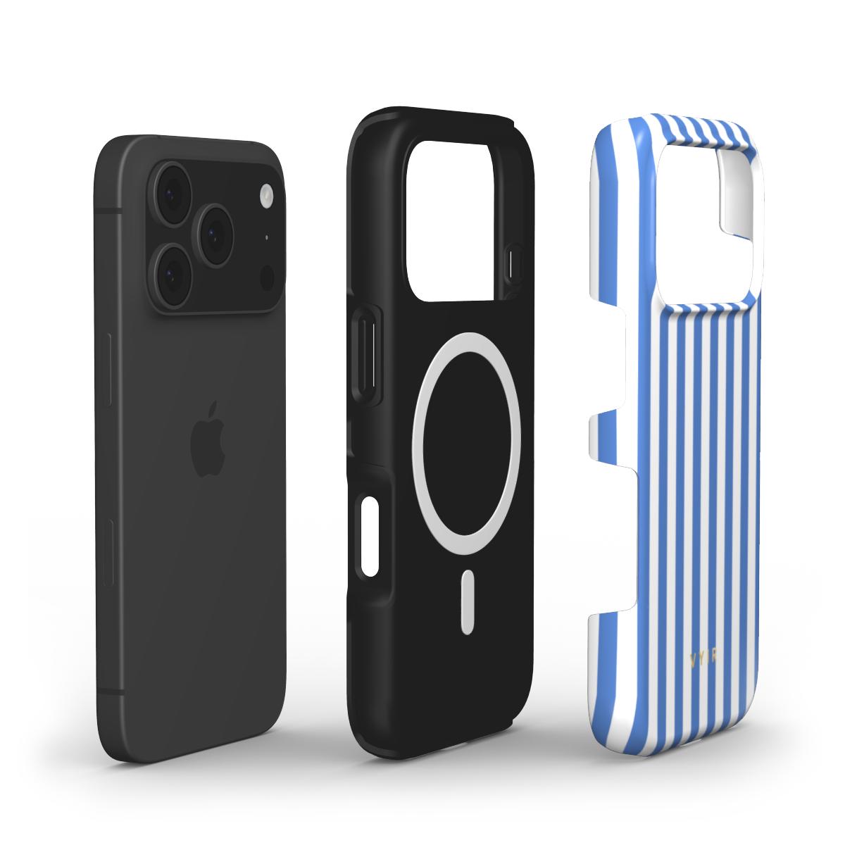 Vertical Stripes, Parisian Blue - Shockproof MagSafe iPhone Case - VYIR