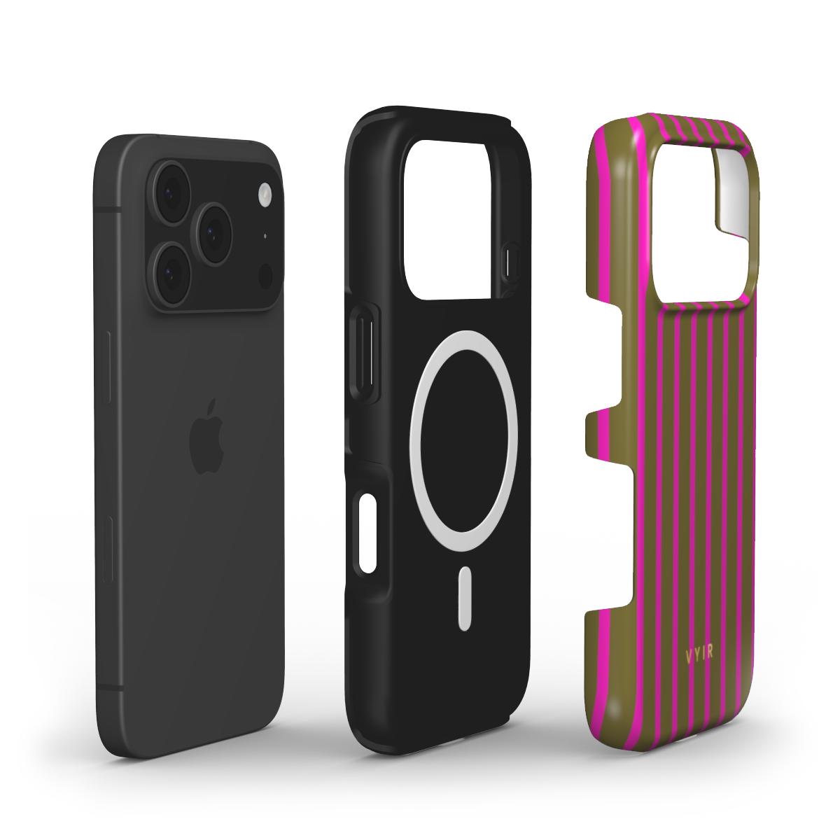 Vertical Stripes, Urban Olive - Shockproof MagSafe iPhone Case - VYIR