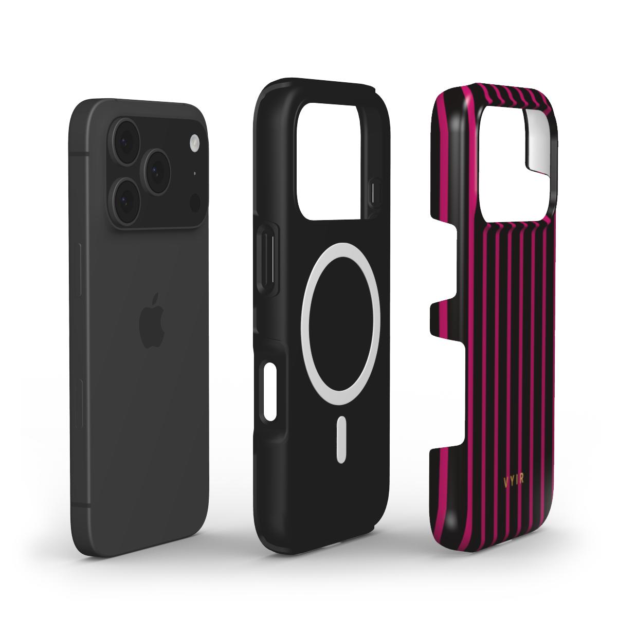 Vertical Stripes, Wine Red - Shockproof MagSafe iPhone Case - VYIR