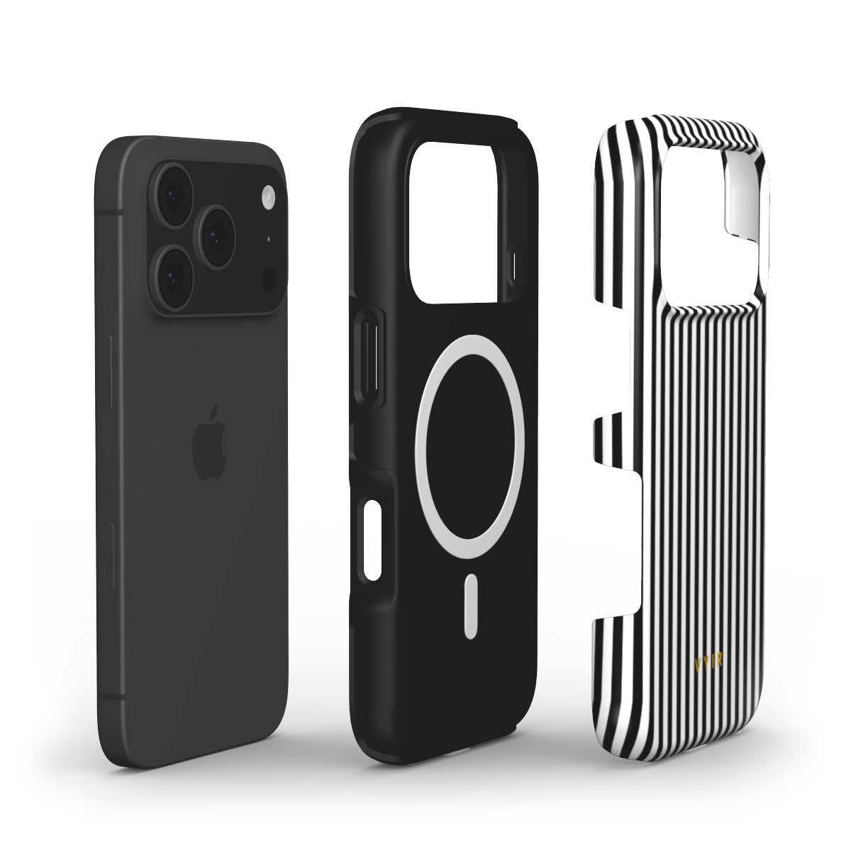 Vertical Stripes, Pinstripe Black and White - Shockproof MagSafe iPhone Case - VYIR