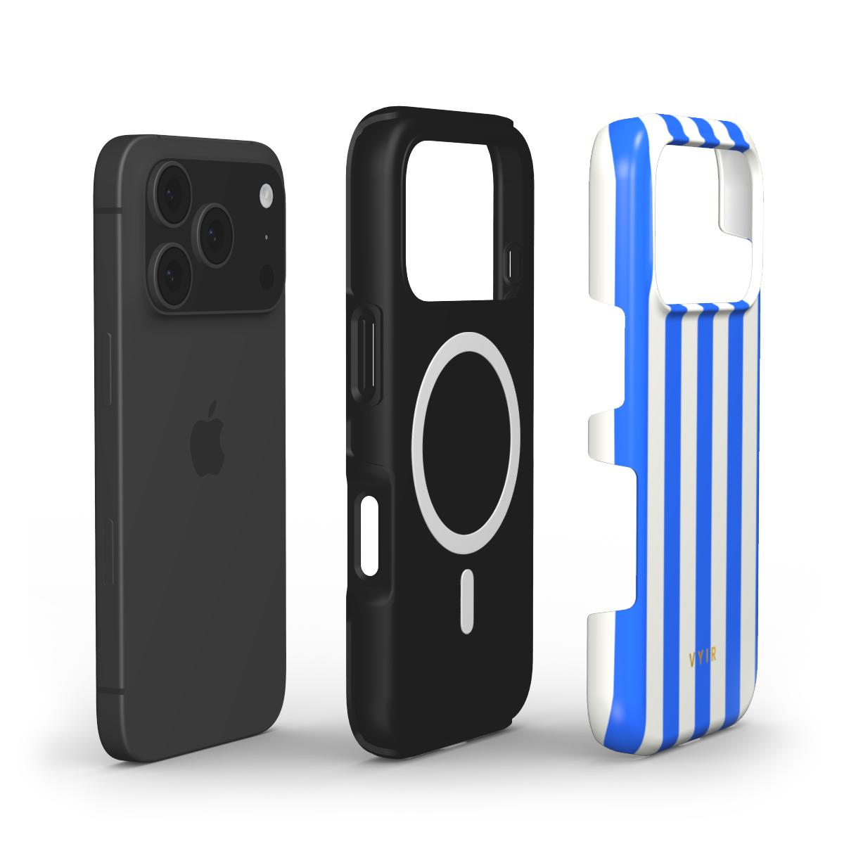 Vertical Stripes, Riviera Blue - Shockproof MagSafe iPhone Case - VYIR
