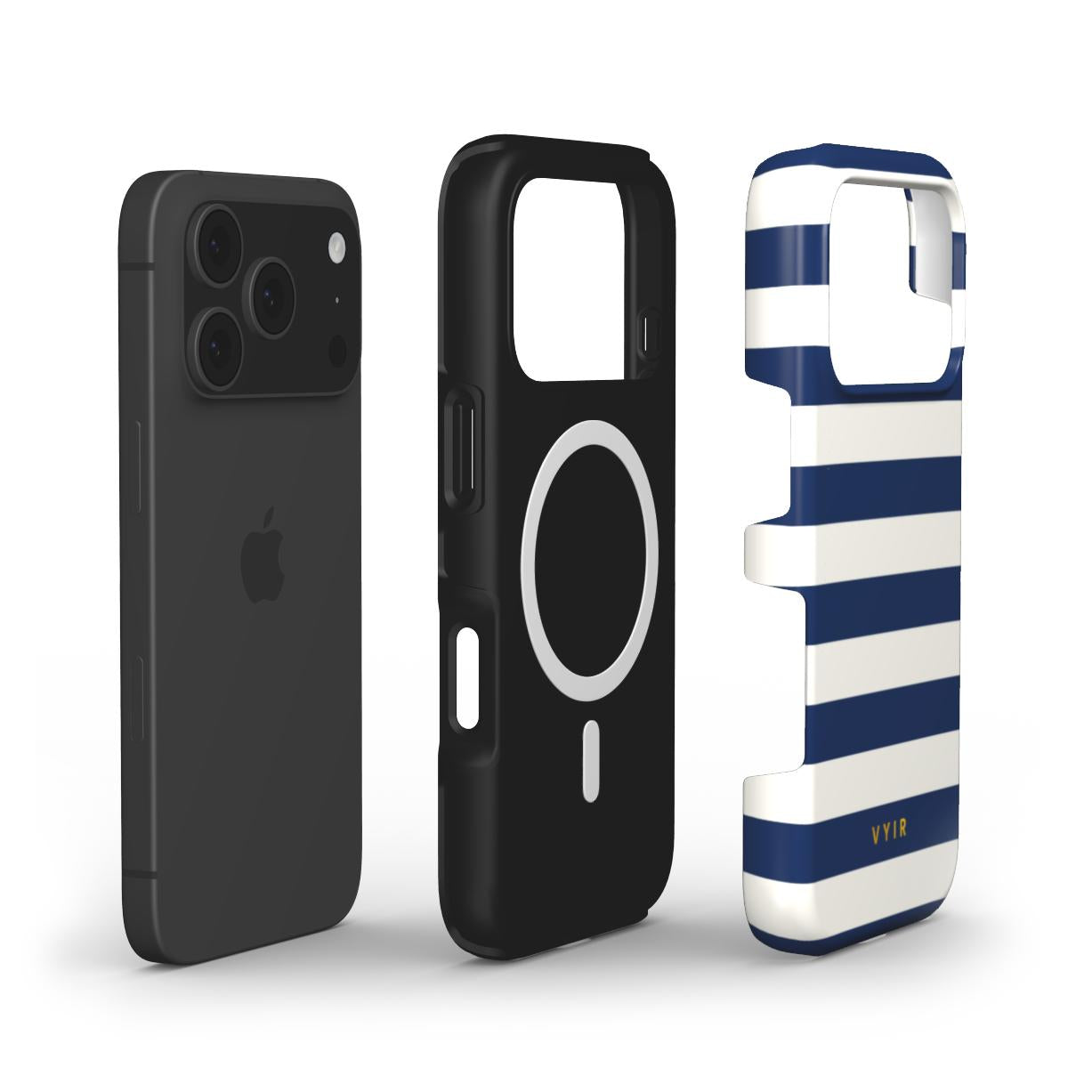 Horizontal Stripes, Old Money Blue - Shockproof MagSafe iPhone Case - VYIR