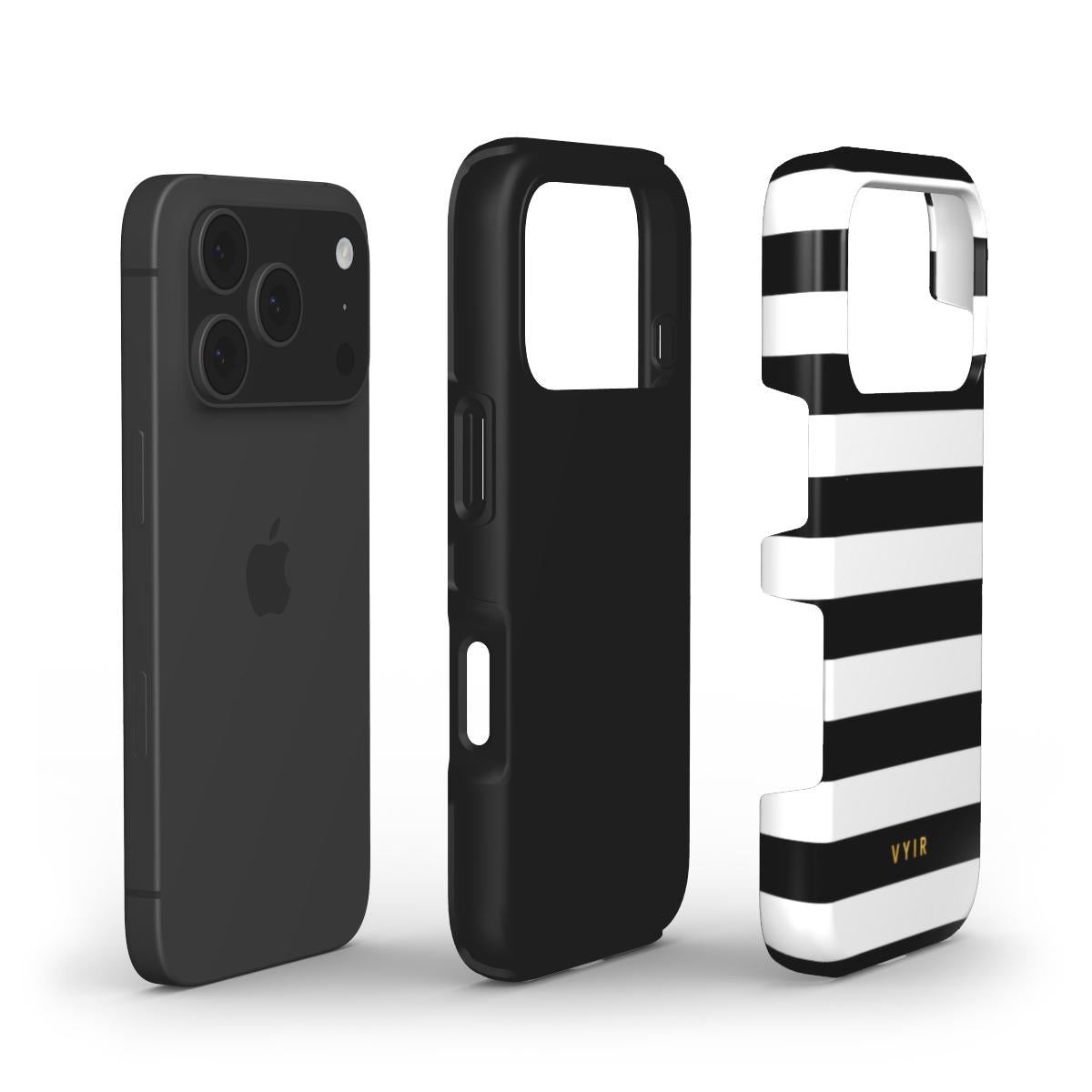 Horizontal Stripes, Black and White - Shockproof Phone Case - VYIR