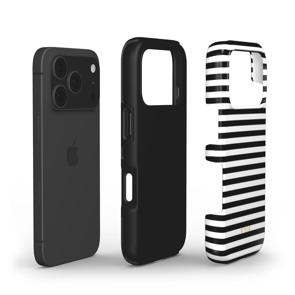 Horizontal Stripes, Pinstripe Black and White - Shockproof Phone Case - VYIR